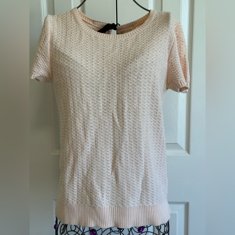 Frenchi Light Peach Knit Short Sleeve Top w/ribbon tie. M